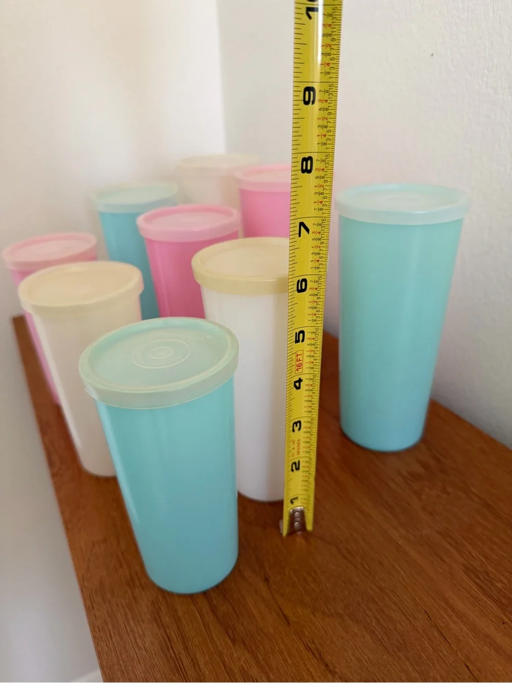 Set of Vintage Pastel Tupperware Pop-Top Containers - Pink, Blue, Cream